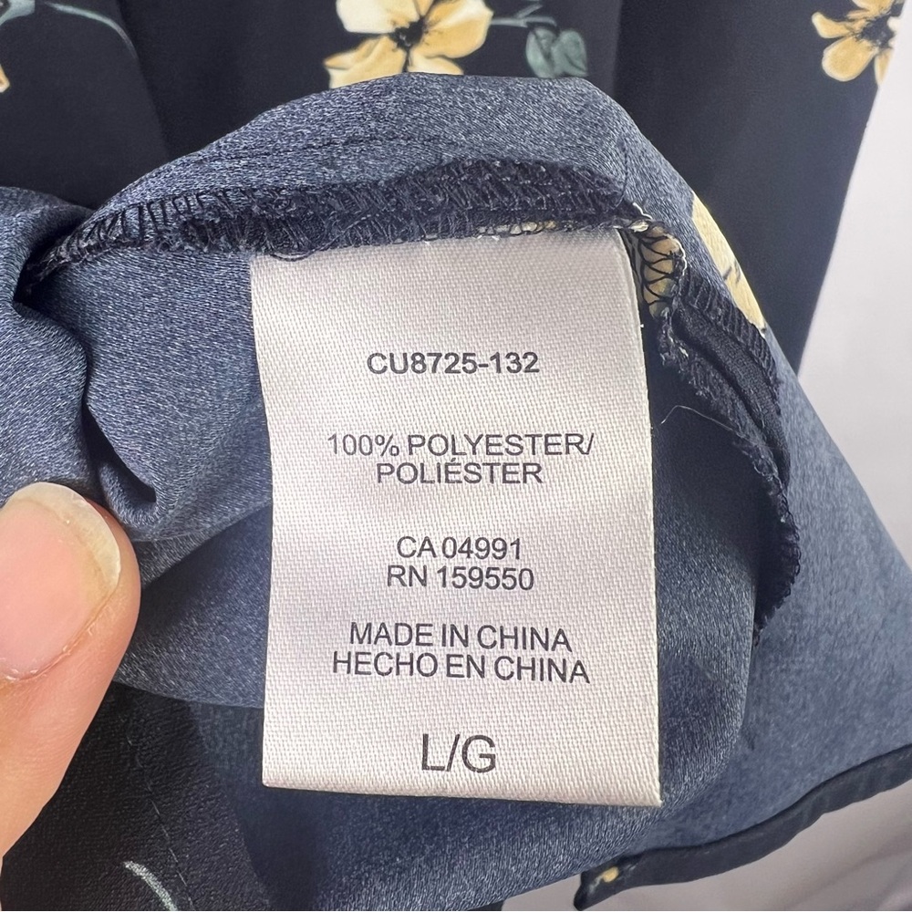 Hilary Radley Navy Floral Blouse, Yellow Flowers, Polyester, Flutter Sleeve Top - Picture 11 of 12